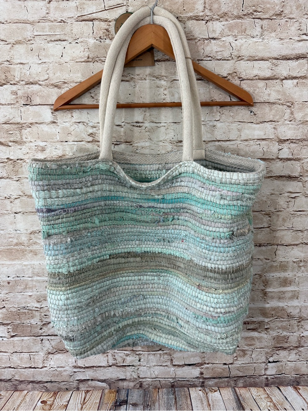 Mabelle Chindie Upcycled Light Aqua Woven Fabric Tote Bag Large - Picture 6 of 6
